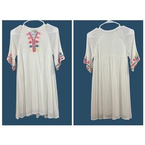 LUCKY BRAND Girls Gauzy Bell Sleeve Embroidered Dress. L